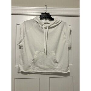 ATHLETA Spar Sleeveless Hoodie Sweatshirt White Size Small Waist Length Gym Crop
